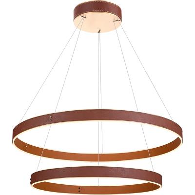 China China Factory Decoration Modern LED Indoor Lighting Home Leather Round Shape Circular Pendant Light And Chandelier With Dimmable Configuration for sale