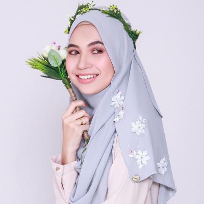 China Fashion Scarf Customized Elegant Luxury Paty Islamic Chiffon Hijab Women Flower Muslim Hijab Shawl Scarf for sale