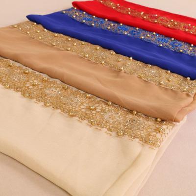 China 15-40 Pakistani Scarf Ramadan Hijab Plain Color Chiffon Beaded Hijab for sale