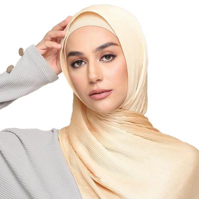 China Newest Malaysia High Quality Soft Soft Feeling Hot Sale Satin Pleated Hijab For Women Satin Hijab Scarves for sale