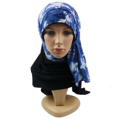 China Plush Wholesale Cotton Printing Muslim Head Flower Beaded Hijab for sale