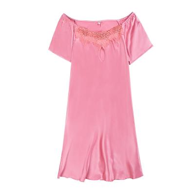 China Girls summer QUICK DRY short sleeve sexy ice pink plus size pajamas silk nightgown with lace home wear wholesale for sale