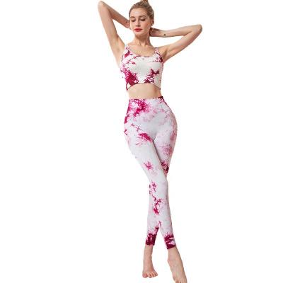 China 2021 Breathable Butt Seamless Newcomer Yoga Set Fitness Workout Tie Crac! crack! dyeing printed running high waist for women wholesale for sale