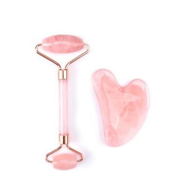 China Anti Aging Tool 100% Jade Stone Double Rose Quartz Facial Natural Jade Roller Gua Sha Massager Jade Stone Facial Face Lift Skin Lift for sale