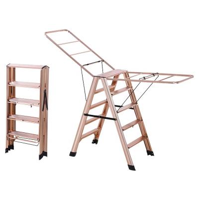 China Space Saving Multifunction 2 in 1 Strong Load Bearing Household Cloth Dryer Rack Ladder Foldable Metal Aluminum Clothes Drying Rack for sale