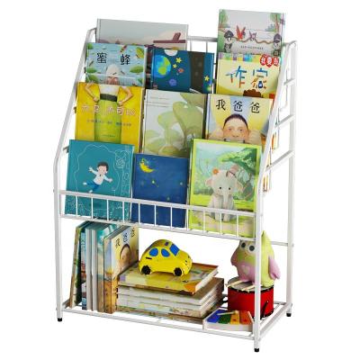 China Modern DIY Assembly Bookshelf Study Girls Kit Baby Kids Small White Book Shelves Steel Book Rack Magazine Toys Dolls Storage Shelf for sale