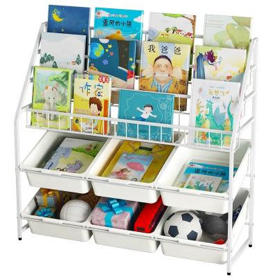 China New Design Kindergarten Bookshelf Baby Kids Large Bookshelf Floor Shelf Storage Shelves Home Bookshelf Toy Kit with 6 Baskets for sale