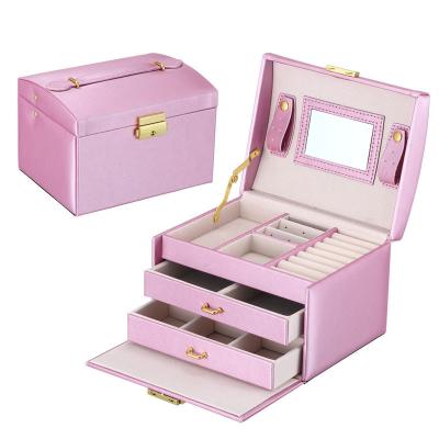 China Luxury Portable Colorful Valentine's Day Gift Mother's Day Desktop Packaging Organizer 3 Layers PU Leather Jewelry Storage Box for sale