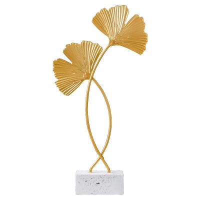 China Transitional Newcomer Decor Promotion Gift Nordic Creative Home Metal Crafts Lightly Ginkgo Luxury Leaf Iron Gold Desktop Decoration for sale