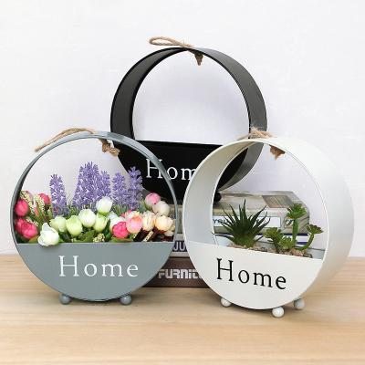 China New Arrival Rustic Nordic Style Decor Living Room Iron Vase Indoor Home Flower Basket Art Decorative Wall Hanging Vase for sale