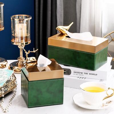 China Christmas New Year Wholesale Luxury Nordic Style Home Hotel Used Facial Tissue Box Napkin Dispenser Luxury Leather Box for sale