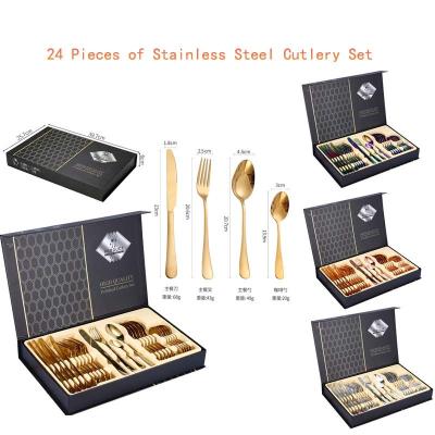 China Christmas New Year Sustainable High Quality Dinnerware 24 Pieces Stainless Steel Cutlery Set With Gift Box Knife Fork Spoon Set for sale