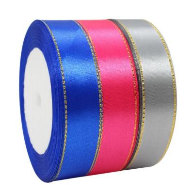 China Eco-Friendly.Washale. Yiwu Gillian factory 1.5cm high quality gift wrap with gold edge satin webbing satin lanyard for sale