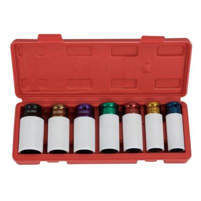 China 7Pcs 1/2 HexHex Drive Wheel Nut Socket Set Colorful Pneumatic Impact Hub Protection Sleeve Sockets 17mm-27mm Tire Protection Socket for sale