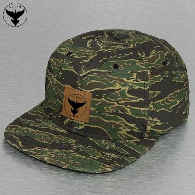 China Mermaid COMMON Green Custom Camouflage Snapback Hat With Custom Embroidered Leather Patches for sale