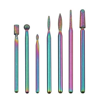 China Professional Manicure Pedicure Cuticle Remover Rainbow Color Diamond Carbide Nail Drill Bit For Electric Manicure Pedicure for sale