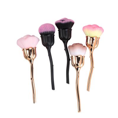 China Hot Sale Eco-friendly Rose Flower Nail Brush Beauty Makeup Facial Nail Art Tool Brush Cleaning Dust Brush With Handle for sale