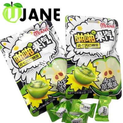 China Natural Funny Green Soda Apple Flavor Filled Hard Candy With Sour Power for sale