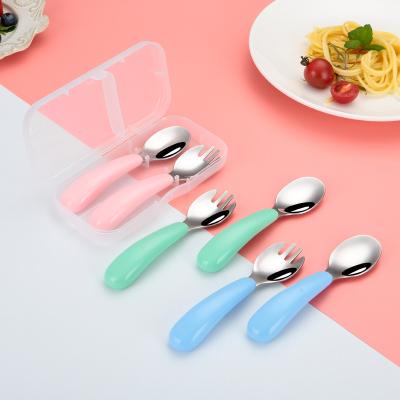 China Viable 304 Stainless Steel Kids Cutlery Baby Fork Spoon Kids Flatware Sets With Creative Cartoon Handle 2 Pieces Set for sale