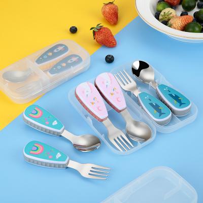 China Kids Toddler Toddler Spoon Free Stainless Steel Training Spoon BPA Training Fork and Baby Spoon Set Cute Driver Set for sale