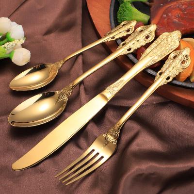 China Gold Sustainable Luxury Cutlery Set Flatware Stainless Steel Knife Fork Spoon Cutlery Set for sale