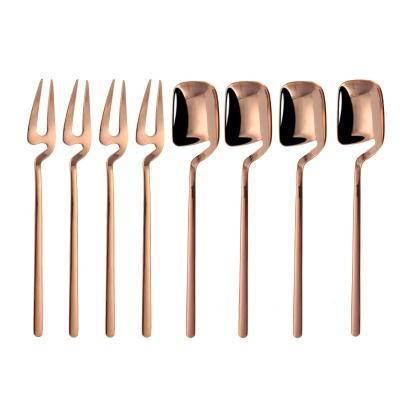 China New 304 Stainless Steel Hanging Wall Disposable Fruit Fork Rose Gold Metal Mini Spoon for sale