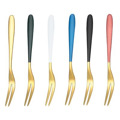 China New Sustainable 304 Stainless Steel Fruit Fork Gold Plated Small Metal Fork for sale