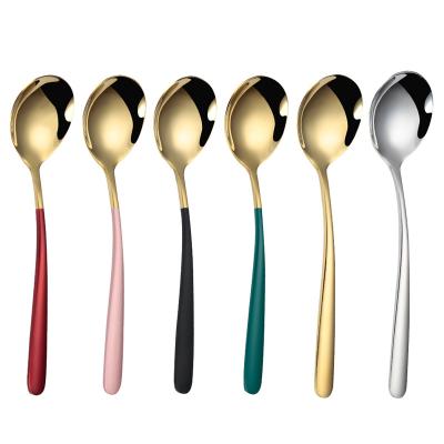 China Viable Creative Tea Spoon Titanium Spoon 304 Stainless Steel Dessert Ice Cream Paint Metal Spoon for sale