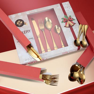 China Modern 24 Pieces Metal Flatware Sets Gift Stainless Steel Mirror Gold Viable Cutlery Set 24pcs for sale