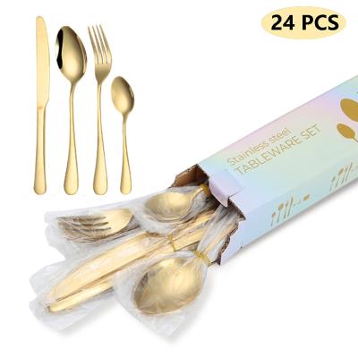 China Sustainable 24 Piece Gold Stainless Steel Cutlery Set For Gift Factory for sale