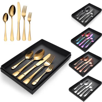 China Sustainable Classic 5 Piece Gold Stainless Steel Cutlery Set For Gift Weeding Party for sale