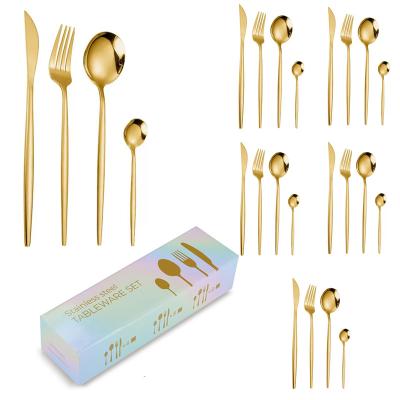 China 24 Piece Cutlery Set Flatware Spoons Viable And Forks Knives, Stainless Steel Gold Cutlery 24pcs Set for sale