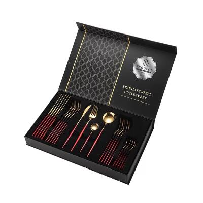 China Contemporary Luxury Stainless Steel 24pcs Flatware Gift Case Golden Flatware Set for sale