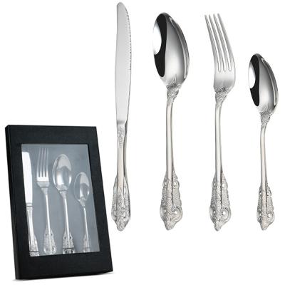 China 4 Pcs Sustainable Luxury Royal Flatware Silver Stainless Steel Flatware Set With Gift Box for sale