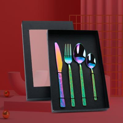 China Wholesale 4Pcs Stainless Steel Rainbow Cutlery Set Spoon Fork And Knife Viable Cutlery Sets Customized Logo for sale