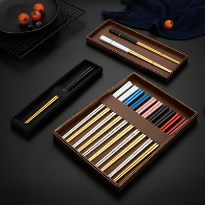 China 304/316 Stainless Steel Chopsticks Viable Gift Set Metal Spray Paint Titanium Plating Cutlery Korean Chopsticks Style Customizable LOGO for sale