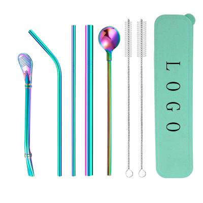 China Viable Reusable 304 Stainless Steel Straw Set Drinking Metal Portable Spoon Packing Box for sale