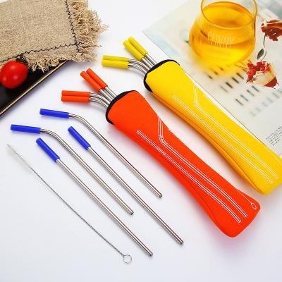 China 304 Stainless Steel Metal Straws Disposable Eco-Friendly Travel Portable Student Drinking Straw Set Bag Customizable LOGO for sale