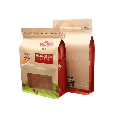 China Custom Printed Food Packaging Flat Bottom Food Packaging Stand Up Zipper Lock Food Wrapping Paper Bag With Window for sale