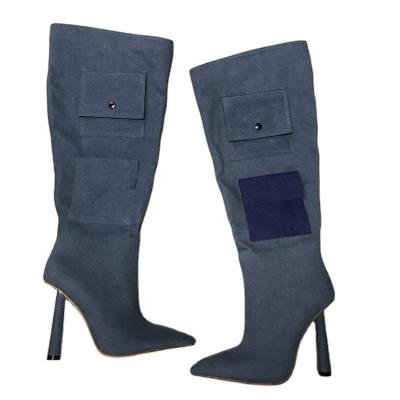 China Height Increasing Chunky Heel Jeans Boots Ripped Jeans Women Boots Over The Knee Tight Lady Boot Shoes for sale