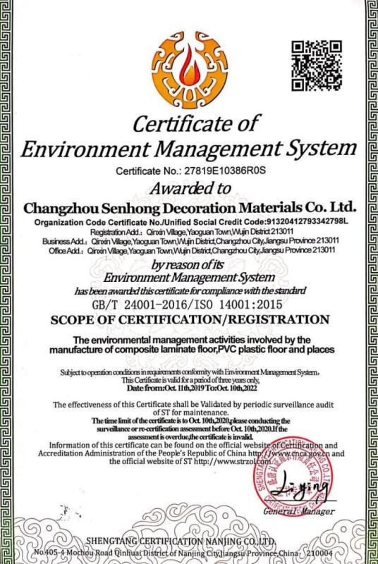 ISO14001 - Changzhou Senhong Decorative Materials Inc.