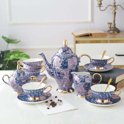 China Luxury High Quality Viable Porcelain Kettle Sugar Bowl Coffee Tea Milk Cup and Saucer Sets Ceramic Coffee Cup Set for sale