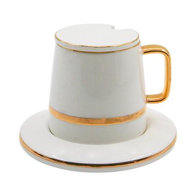 China Viable High Quality European White Ceramic Coffee Cup Porcelain Coffee Mug Set With Saucer for sale