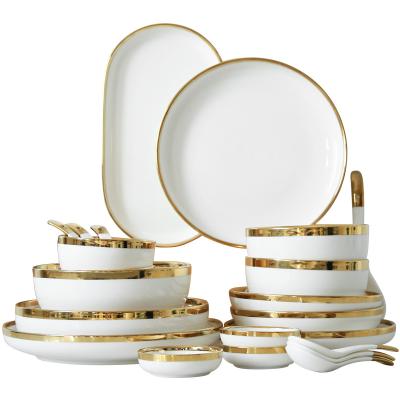 China Sustainable Chinese Porcelain Luxury Home Dinner Set 32 ​​Pieces Custom Wedding Plates Ceramic Dinnerware Sets Dinnerware for sale