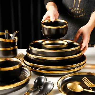 China Nordic Light Viable 18 Piece Porcelain Bowl Luxury Four Person Home Dishes Plate Ceramic Dinnerware Dinnerware Sets for sale