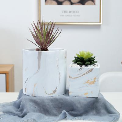 China Modern simple creative style Nordic white marble desktop large ceramic flower plant pots for living decor for sale