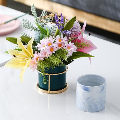 China Wholesale Modern Nordic Indoor Planter Pot Holder Metal Ceramic Flower Vases For Home And Living Room Decor for sale