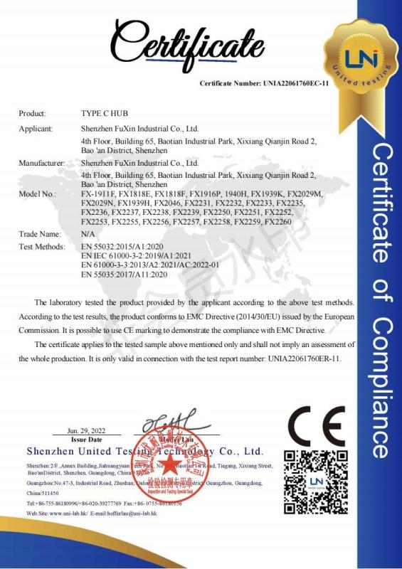 FCC - Shenzhen Fuxin Industrial Co., Ltd.