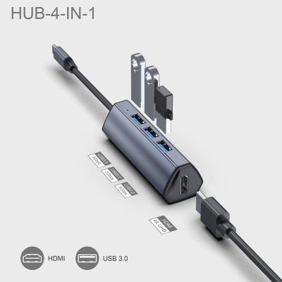 China Laptop Aluminum Alloy OEM 4 in 1 USB3.0 HDMI Left USB Type C Hub for Macbook Pro for sale