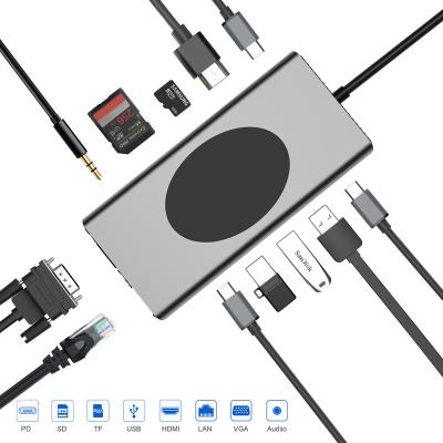 China Custom Types OEM USB2.0 USB3.0 Port SD TF/SD USB-C Gen1 RJ45 HDMI VGA Audio Radio / Mobile Phone Computer Charging USB Type C Hub For USB Macbook Pro for sale